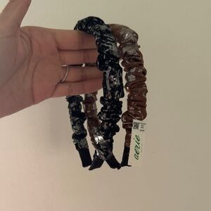 aerie Headbands 2FOR 1 DEAL Metallic Scrunch Headband Set - Black, Brown